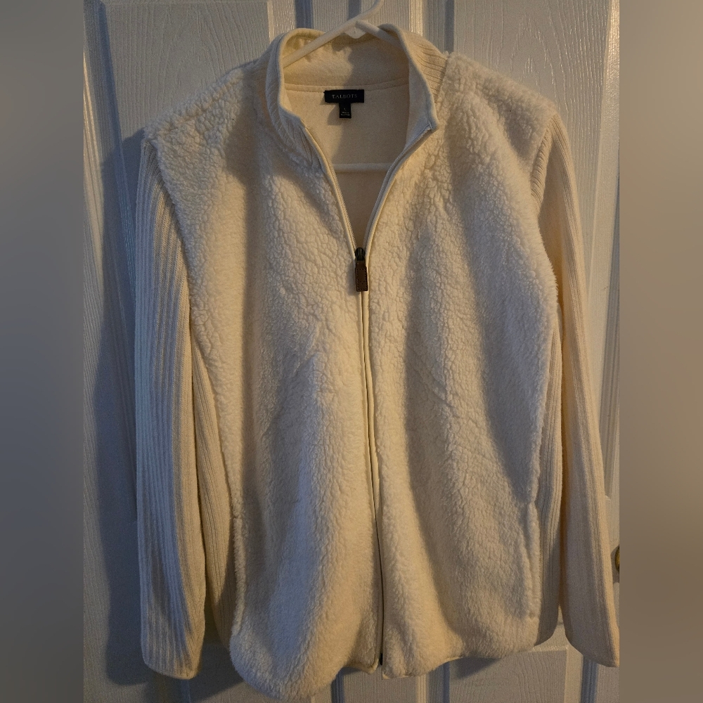 Talbots Women's L Off-White Teddy Jacket, Full Zip. Excellent Condition